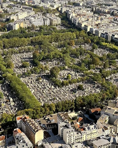reference: https://en.wikipedia.org/wiki/Montparnasse_Cemetery#/media/File:Montparnasse_Cemetery_viewed_from_Tour_Montparnasse.jpg