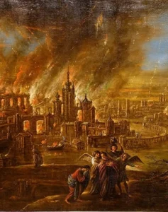 reference: https://commons.wikimedia.org/wiki/File:Sodom_and_Gomorrah_afire,_by_Jacob_Jacobsz._de_Wet_d._J.,_probably_K%C3%B6ln,_c._1680,_oil_on_canvas_-_Hessisches_Landesmuseum_Darmstadt_-_Darmstadt,_Germany_-_DSC01149.jpg