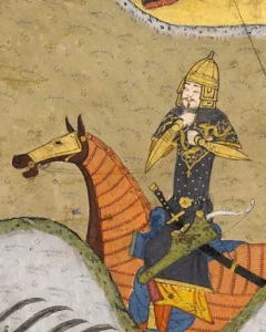 reference: https://en.wikipedia.org/wiki/Timur#/media/File:Timur_leading_his_troops_at_the_1401_Siege_of_Baghdad._Near-contemporary_manuscript_commissioned_by_his_grandson_Ibrahim_Sultan_in_1424%E2%80%9328._Published_in_1435-36.jpg